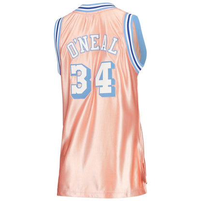 LA.Lakers #34 Shaquille O'Neal Mitchell & Ness Women's 75th Anniversary Rose Gold 1996 Swingman Jersey Pink Stitched American Basketball Jersey - Main View
