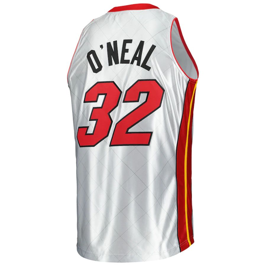 M.Heat #32 Shaquille O'Neal Mitchell & Ness 2005-06 Hardwood Classics 75th Anniversary Swingman Jersey  Platinum Stitched American Basketball Jersey - Main View
