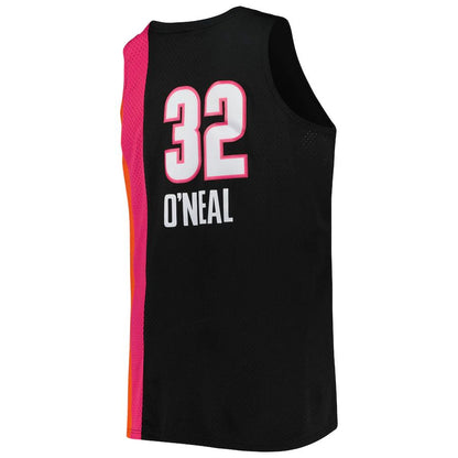 M.Heat #32 Shaquille O'Neal Mitchell & Ness Big & Tall Hardwood Classics 2005-06 Swingman Jersey Black Stitched American Basketball Jersey - Main View