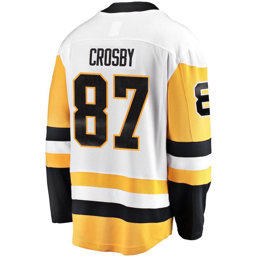P.Penguins #87 Sidney Crosby Fanatics Branded Captain Away Premier Breakaway Player Jersey White Stitched American Hockey Jerseys - Main View