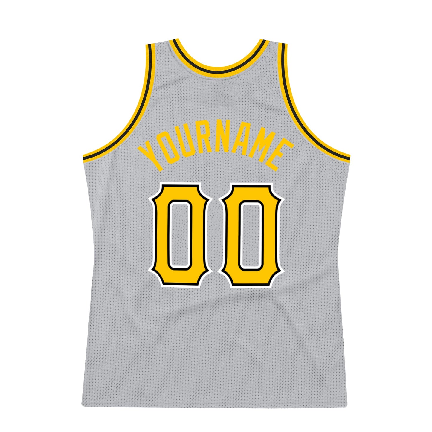 Custom Gray Gold-Black Authentic Throwback Basketball Jersey view 6