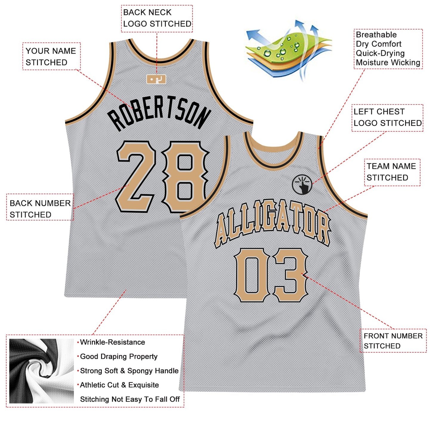 Custom Gray Old Gold-Black Authentic Throwback Basketball Jersey view 2