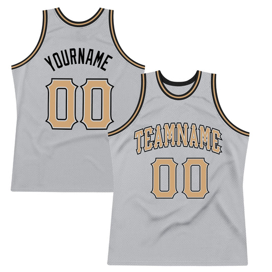 Custom Gray Old Gold-Black Authentic Throwback Basketball Jersey - Main View