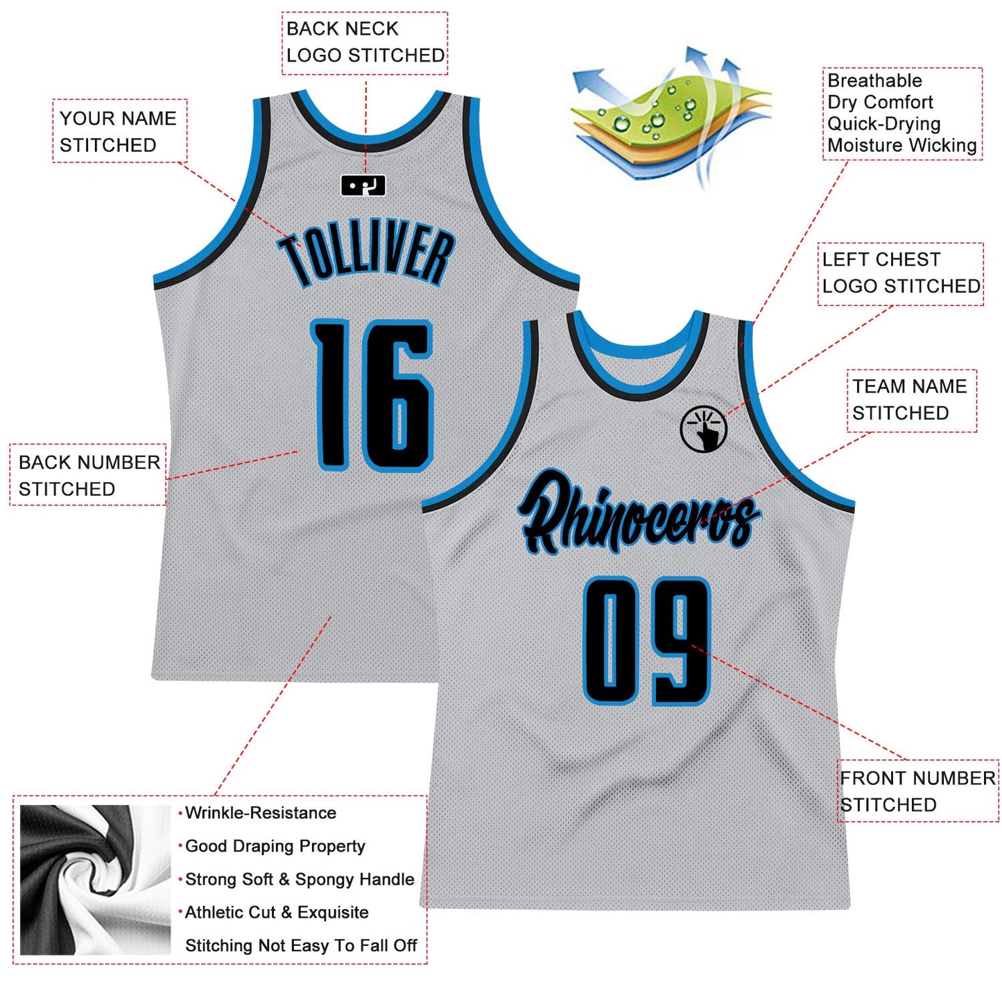 Custom Gray Navy-Blue Authentic Throwback Basketball Jersey view 2