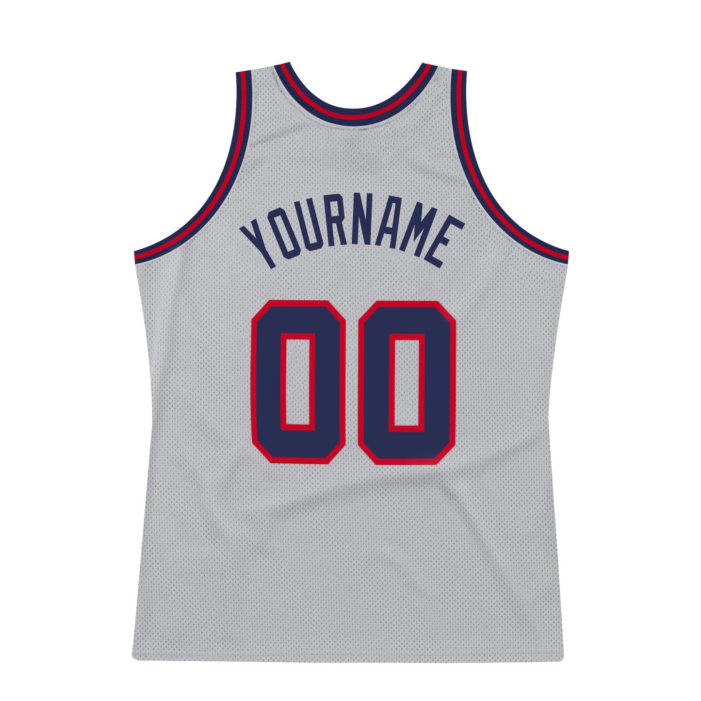 Custom Gray Navy-Red Authentic Throwback Basketball Jersey view 6