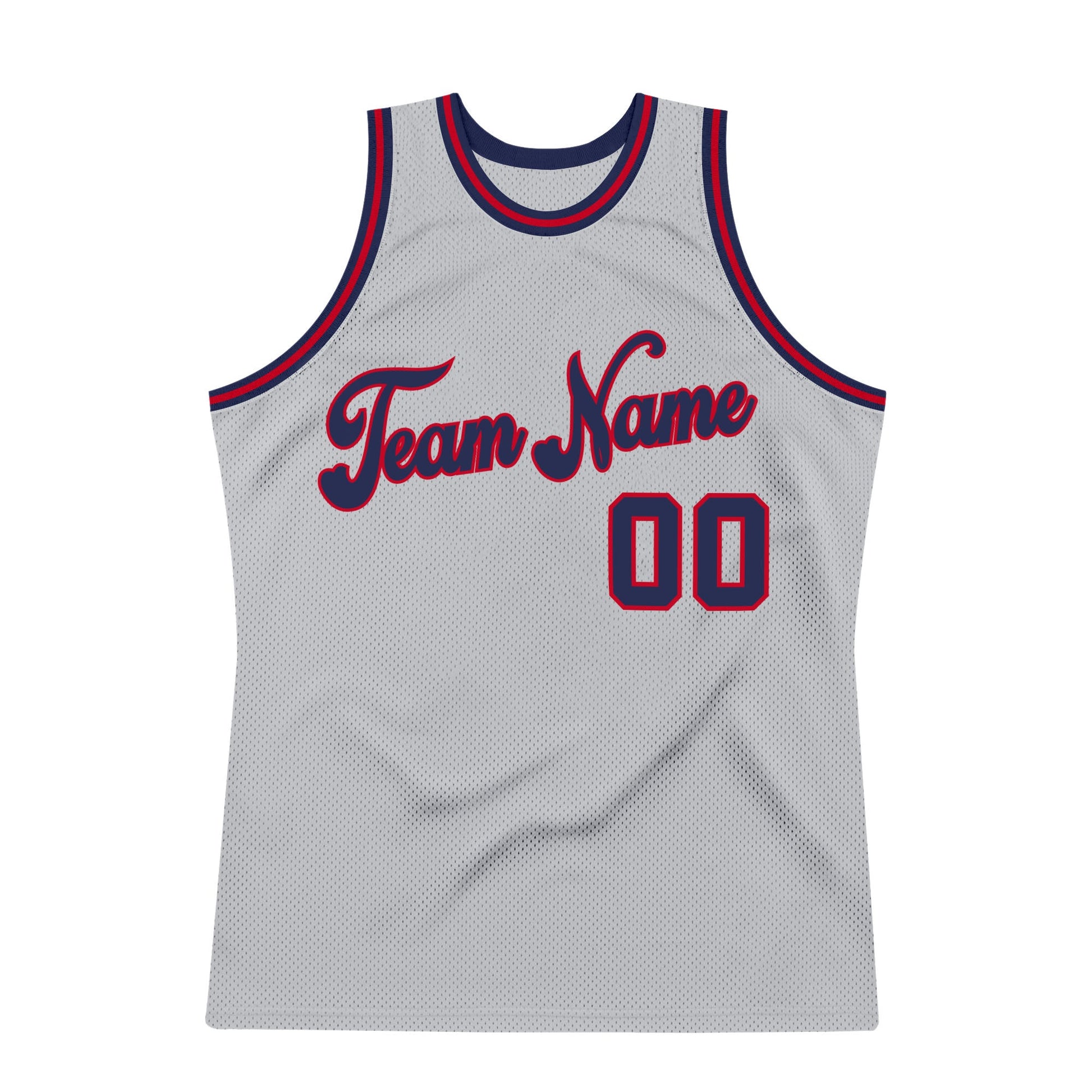 Custom Gray Navy-Red Authentic Throwback Basketball Jersey view 7