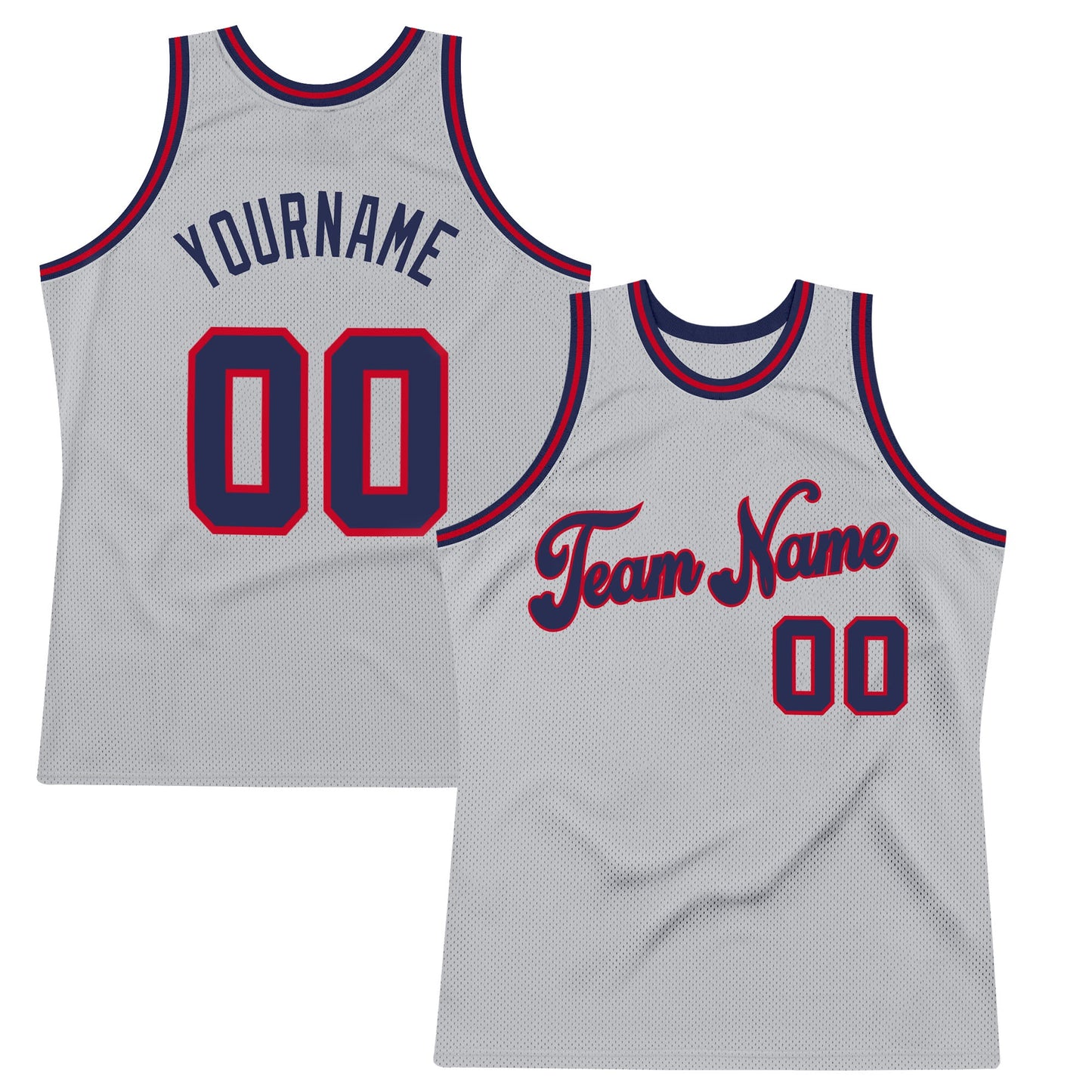 Custom Gray Navy-Red Authentic Throwback Basketball Jersey - Main View