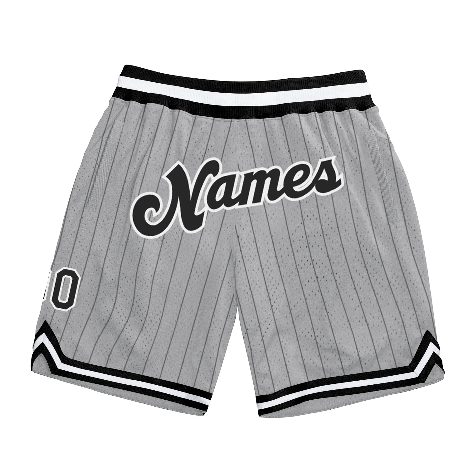 Custom Gray Black Pinstripe Black-White Authentic Basketball Shorts - Main View