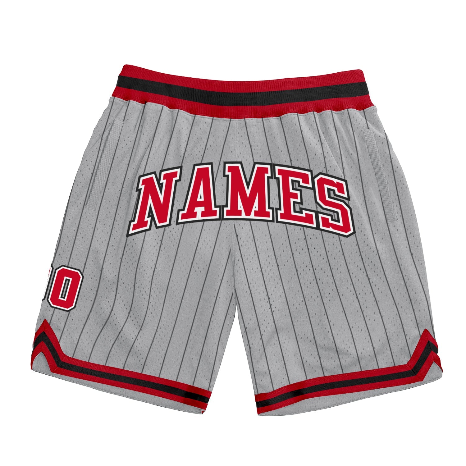 Custom Gray Black Pinstripe Red-White Authentic Basketball Shorts - Main View