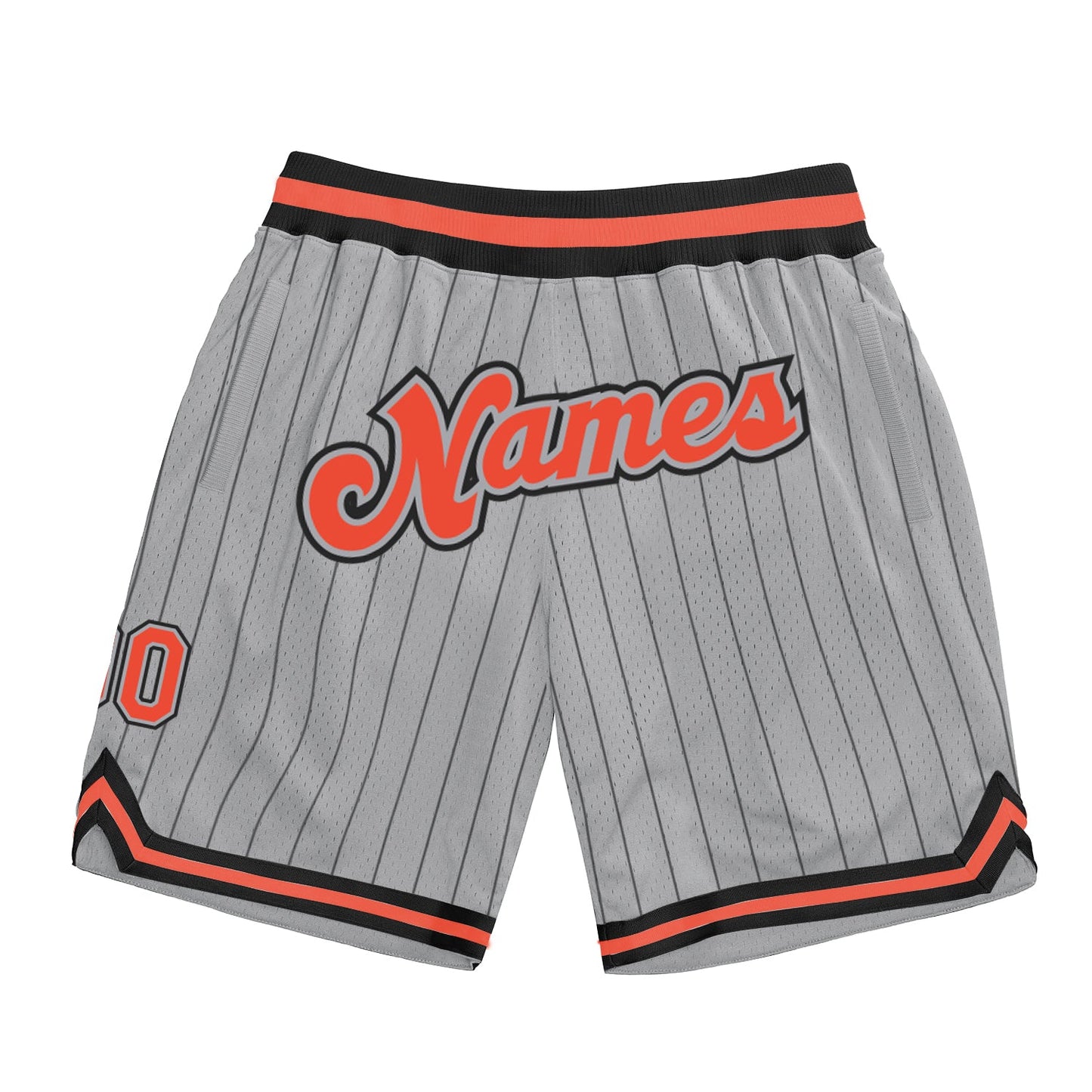 Custom Gray Black Pinstripe Orange-Black Authentic Basketball Shorts - Main View