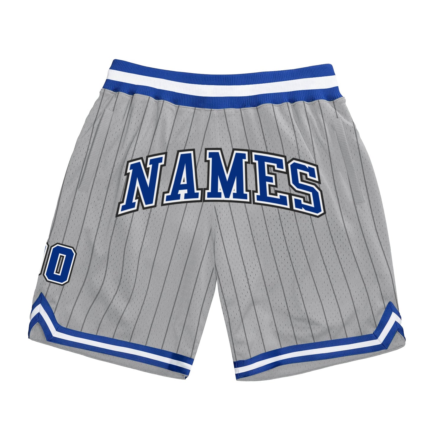 Custom Gray Black Pinstripe Royal-White Authentic Basketball Shorts - Main View