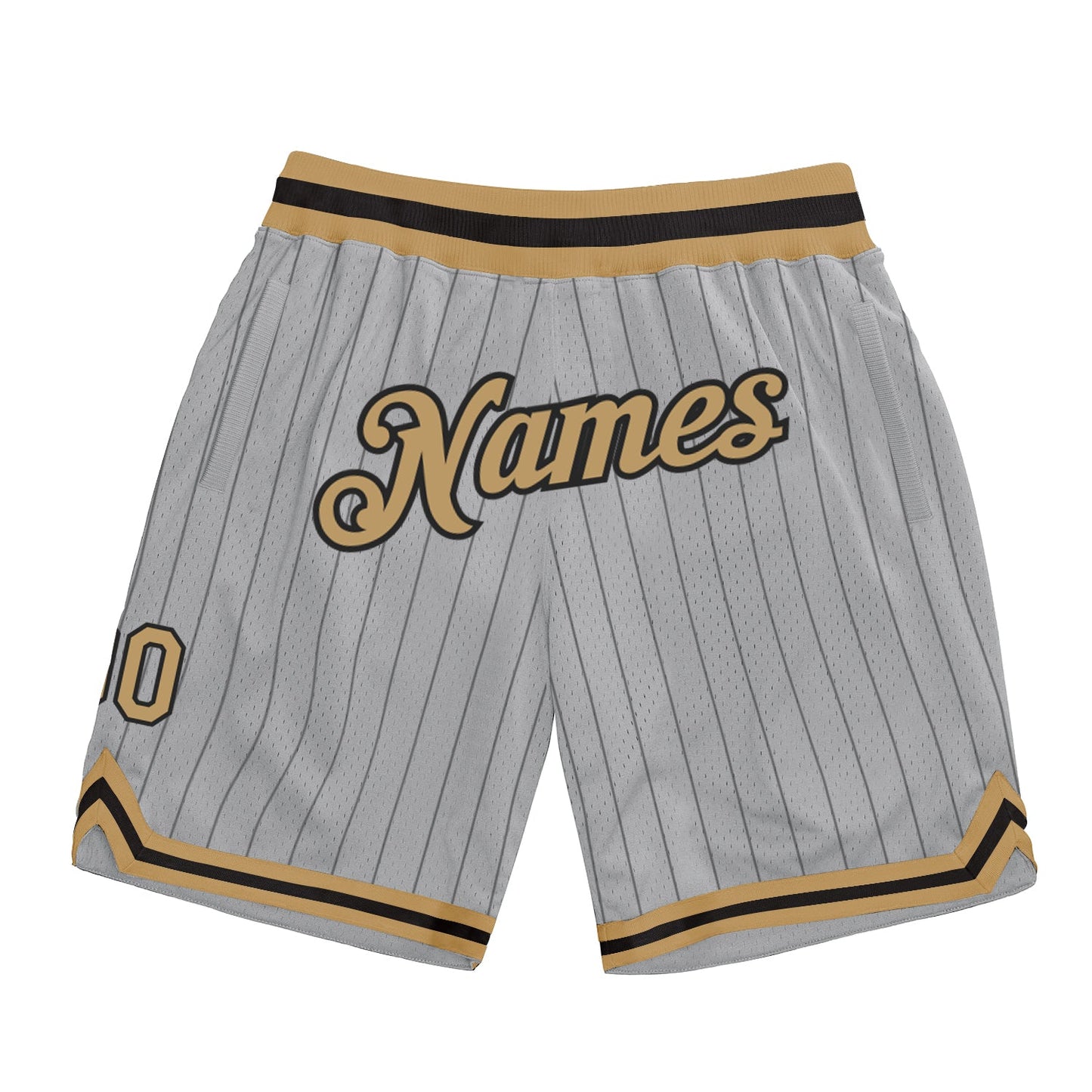 Custom Gray Black Pinstripe Old Gold-Black Authentic Basketball Shorts - Main View