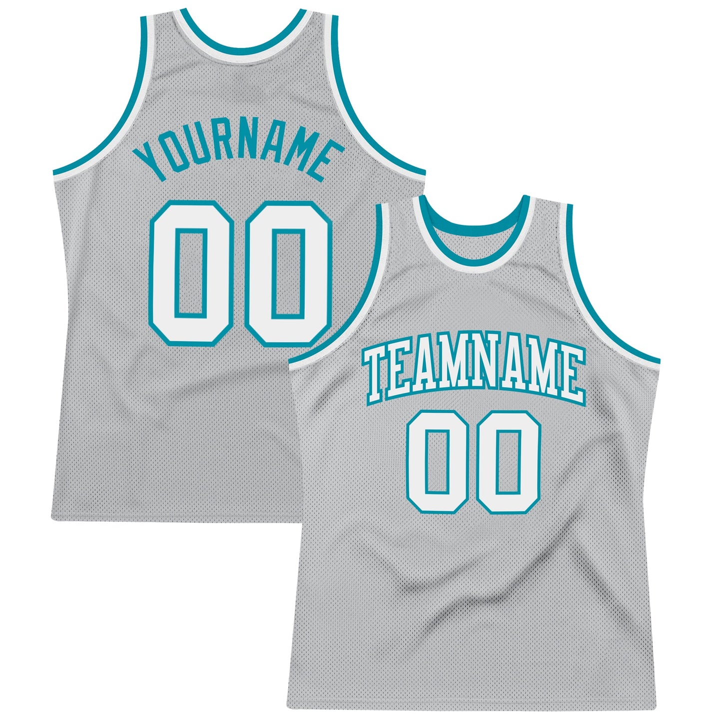 Custom Gray White-Teal Authentic Throwback Basketball Jersey - Main View