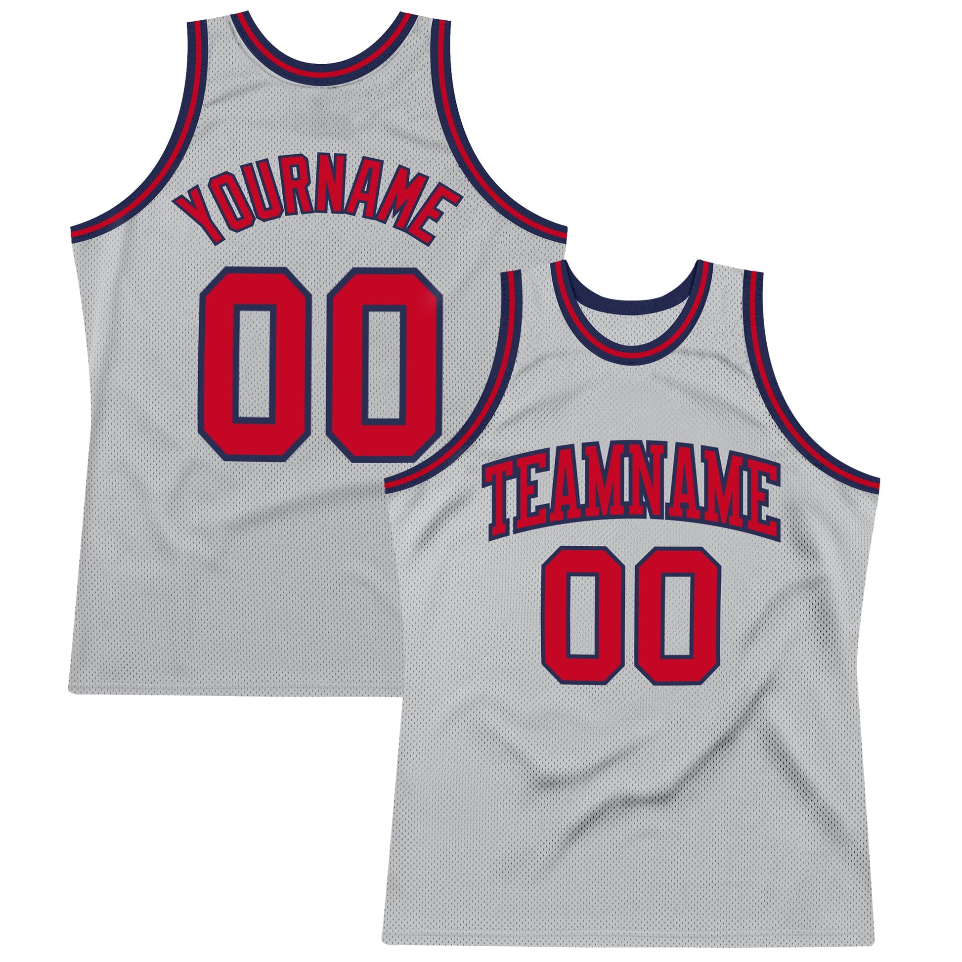 Custom Gray Red-Navy Authentic Throwback Basketball Jersey - Main View