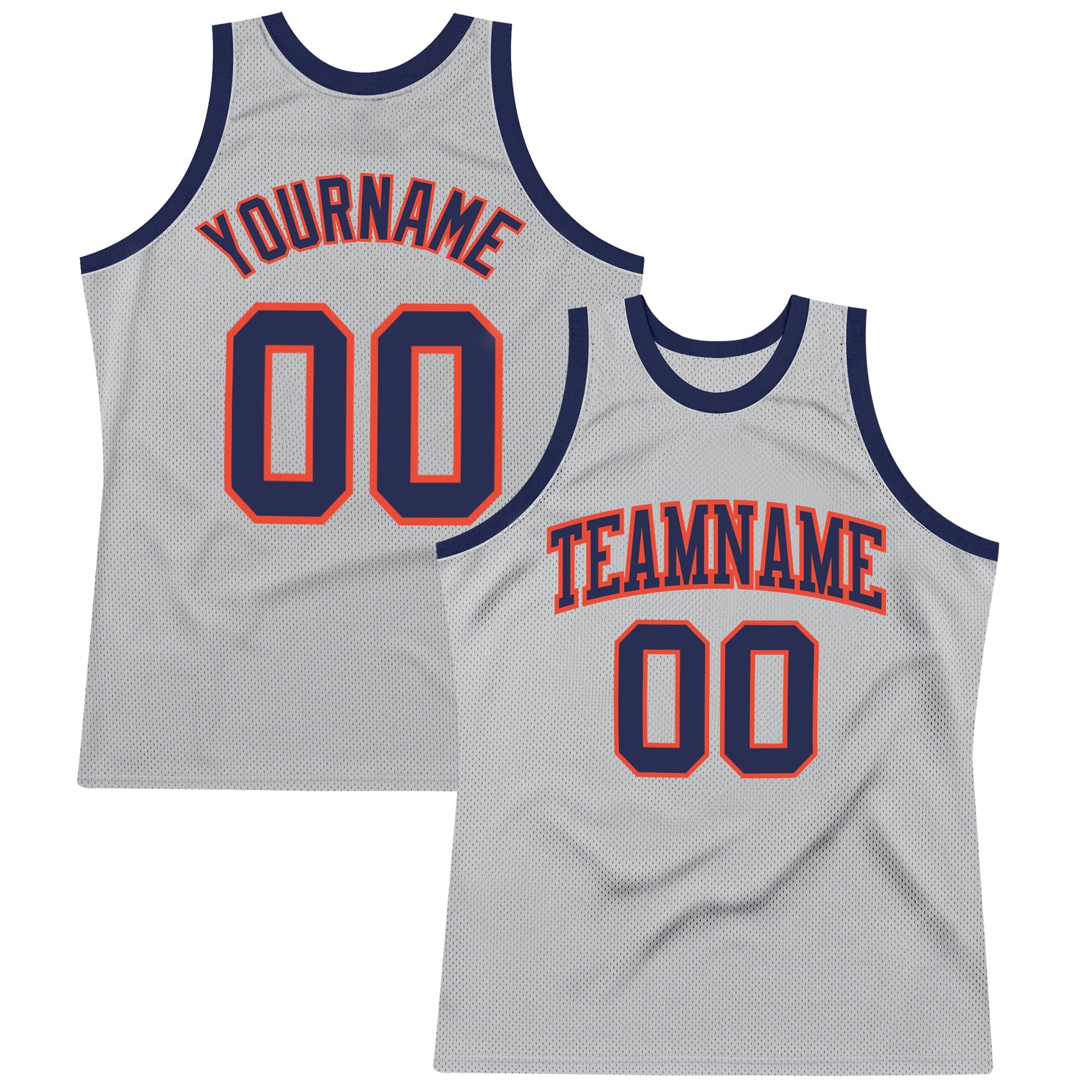 Custom Gray Navy-Orange Authentic Throwback Basketball Jersey - Main View
