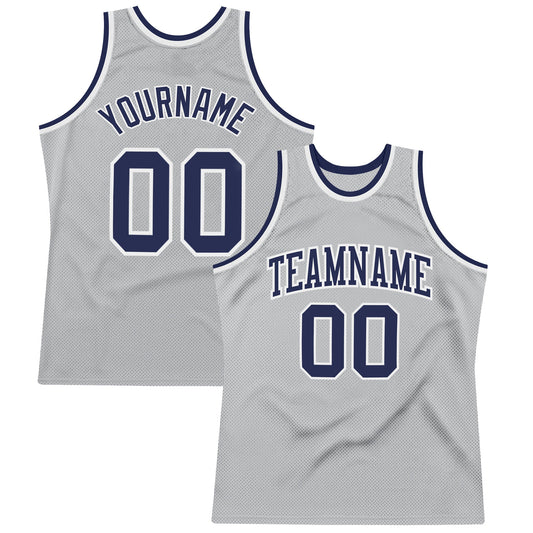 Custom Gray Navy-White Authentic Throwback Basketball Jersey - Main View