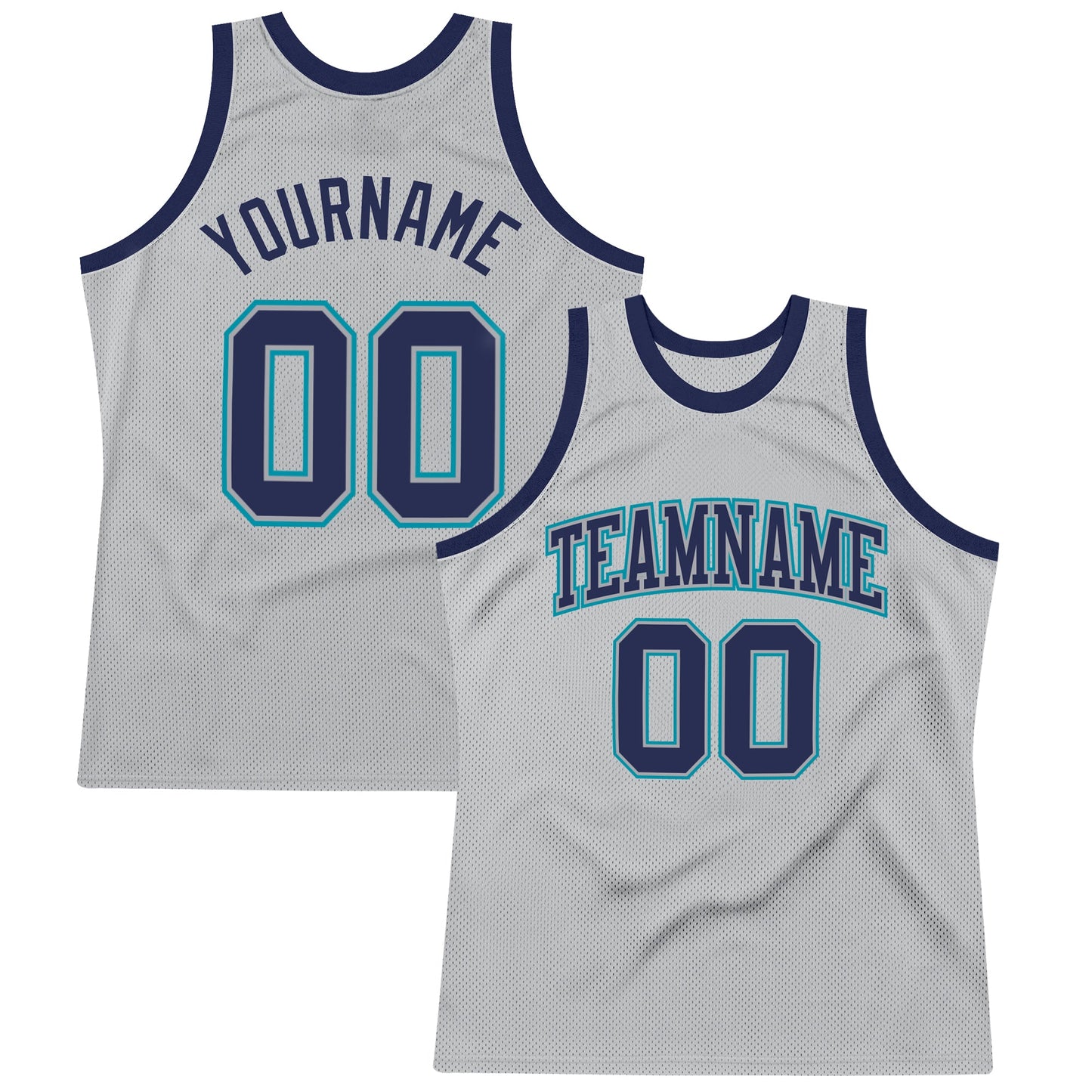 Custom Gray Navy-Teal Authentic Throwback Basketball Jersey - Main View