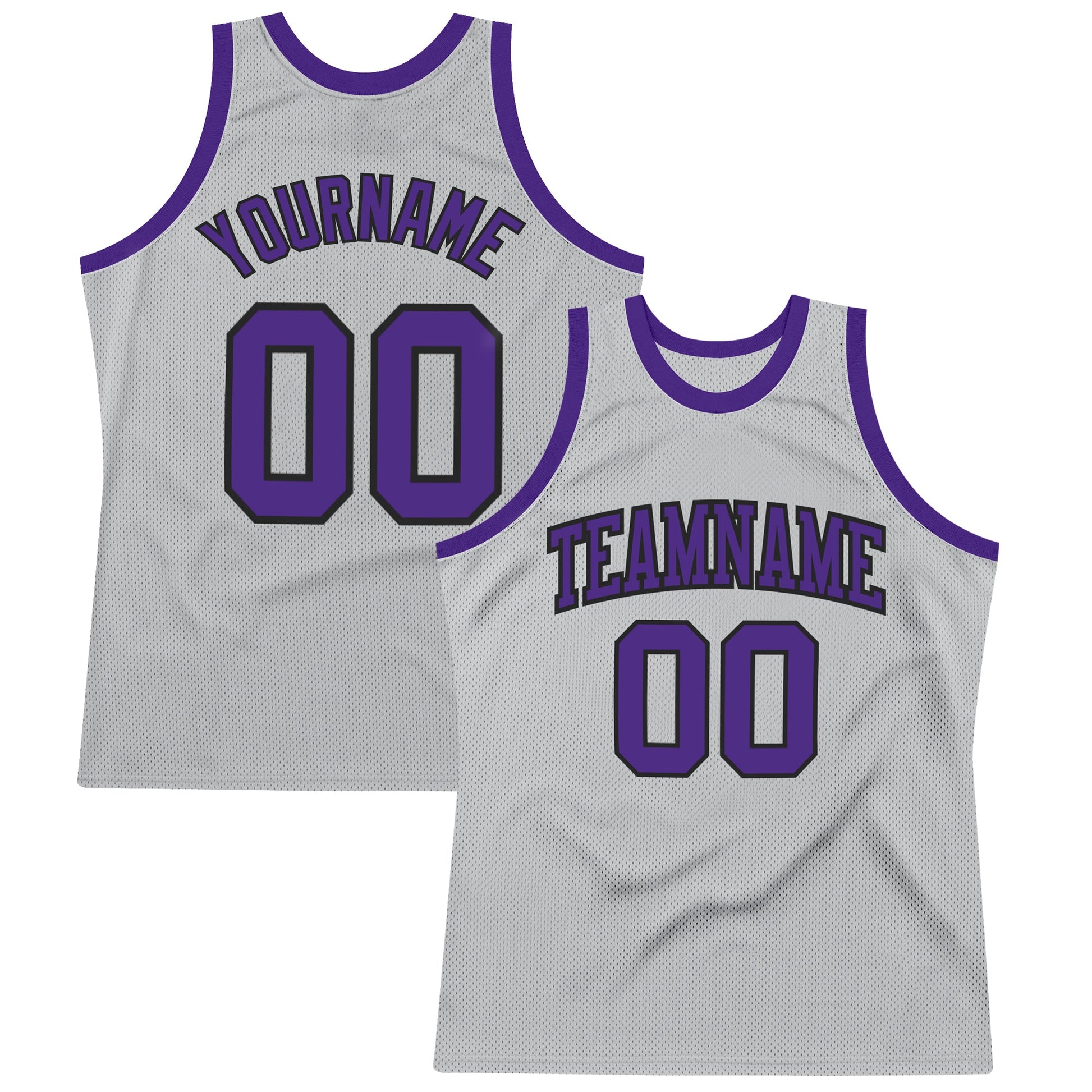 Custom Gray Purple-Black Authentic Throwback Basketball Jersey - Main View