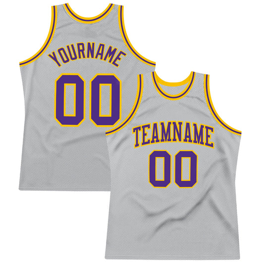 Custom Gray Purple-Gold Authentic Throwback Basketball Jersey - Main View