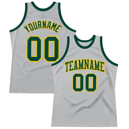 Custom Gray Green-Gold Authentic Throwback Basketball Jersey - Main View