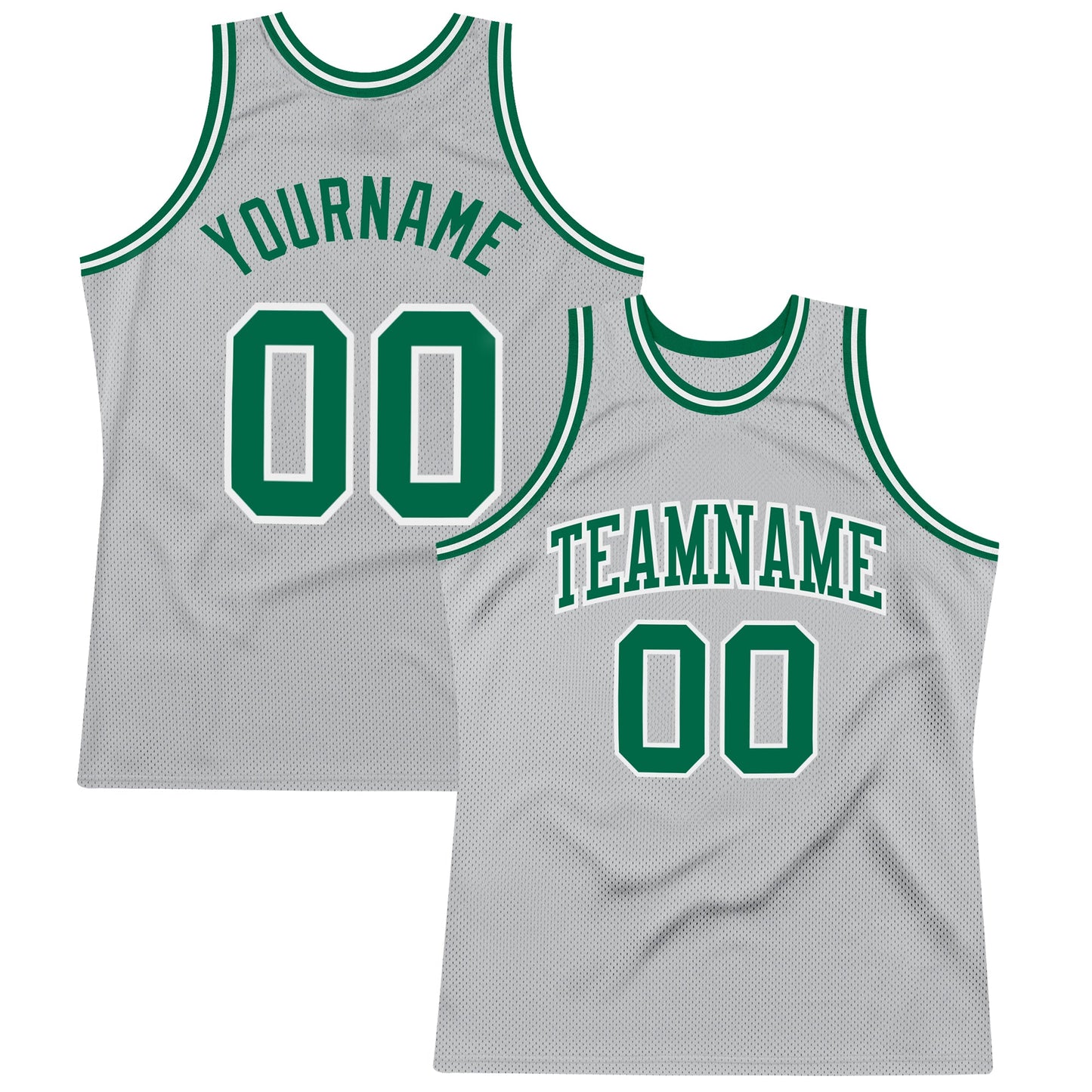 Custom Gray Kelly Green-White Authentic Throwback Basketball Jersey - Main View