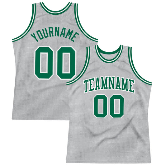 Custom Gray Kelly Green-White Authentic Throwback Basketball Jersey - Main View