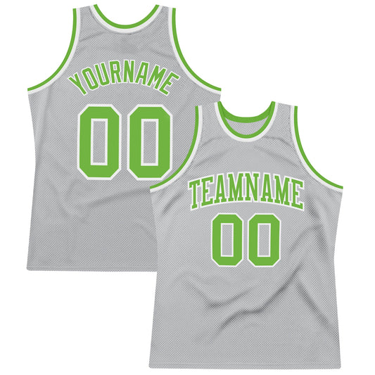 Custom Gray Neon Green-White Authentic Throwback Basketball Jersey - Main View