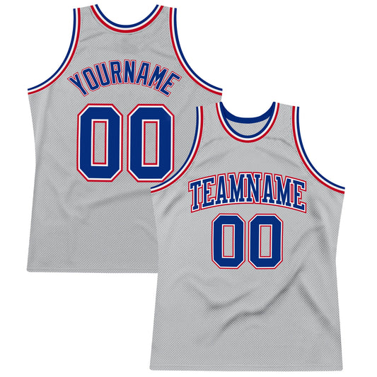 Custom Gray Royal-Red Authentic Throwback Basketball Jersey - Main View