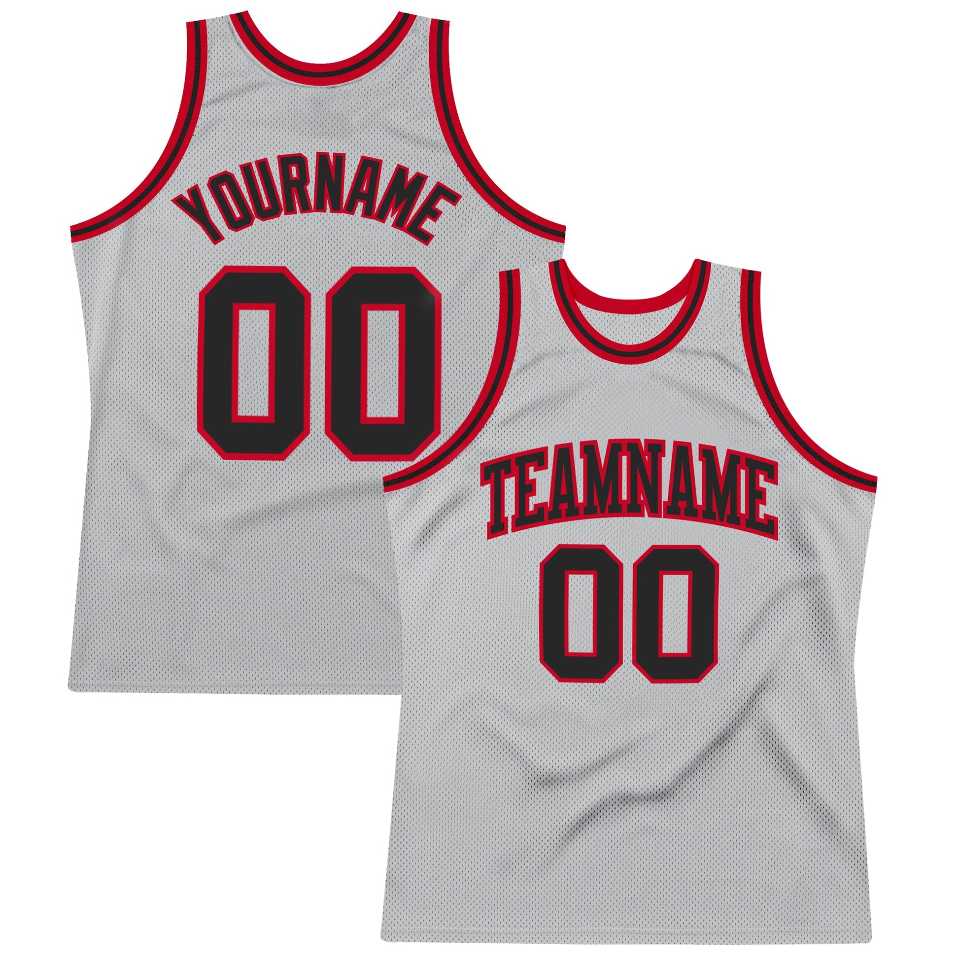 Custom Gray Black-Red Authentic Throwback Basketball Jersey - Main View