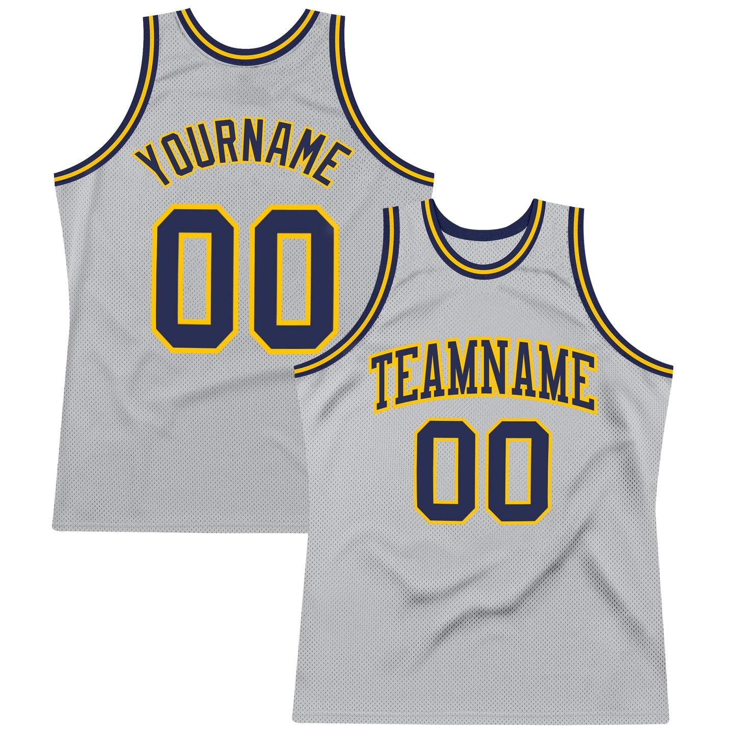 Custom Gray Navy-Gold Authentic Throwback Basketball Jersey - Main View