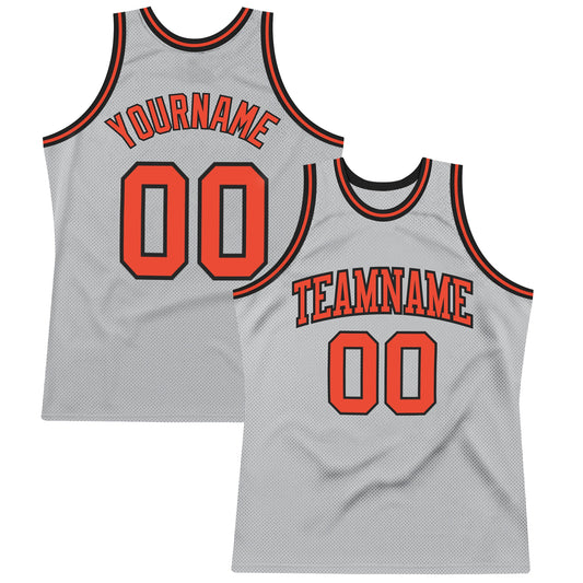 Custom Gray Orange-Black Authentic Throwback Basketball Jersey - Main View