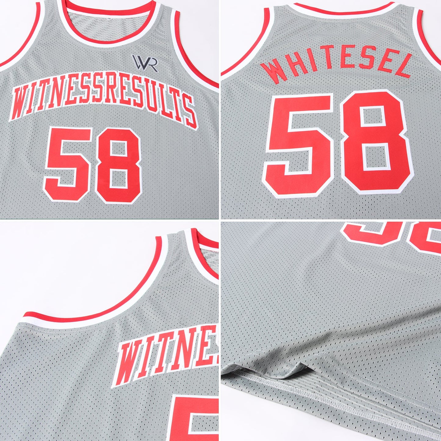 Custom Gray Red-White Authentic Throwback Basketball Jersey view 5
