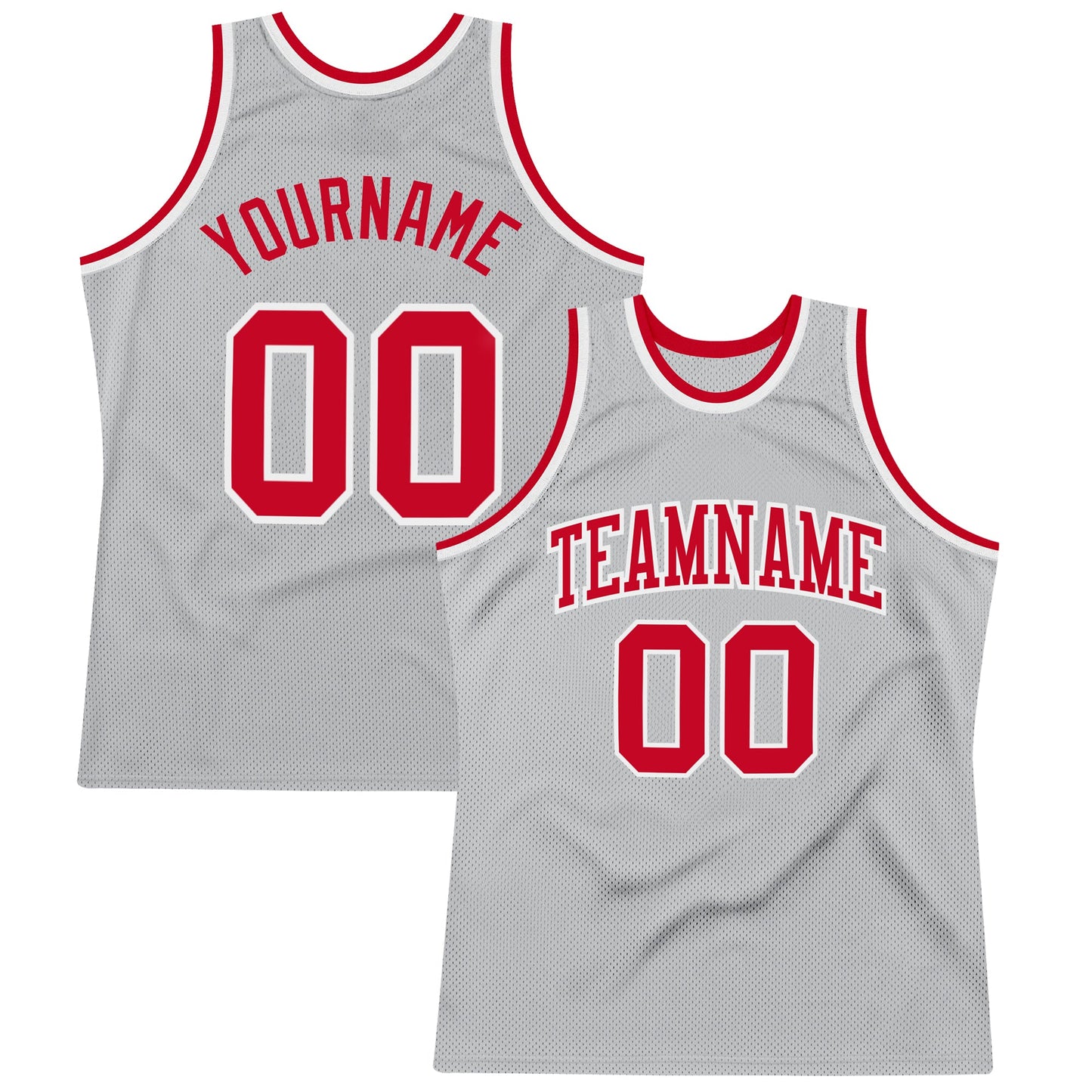 Custom Gray Red-White Authentic Throwback Basketball Jersey - Main View