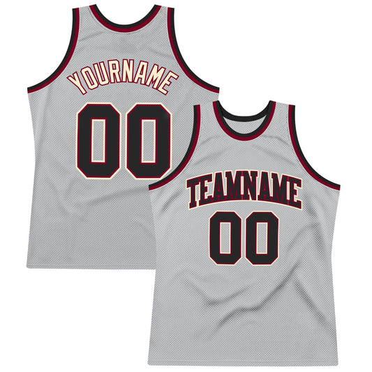 Custom Gray Black-Maroon Authentic Throwback Basketball Jersey - Main View