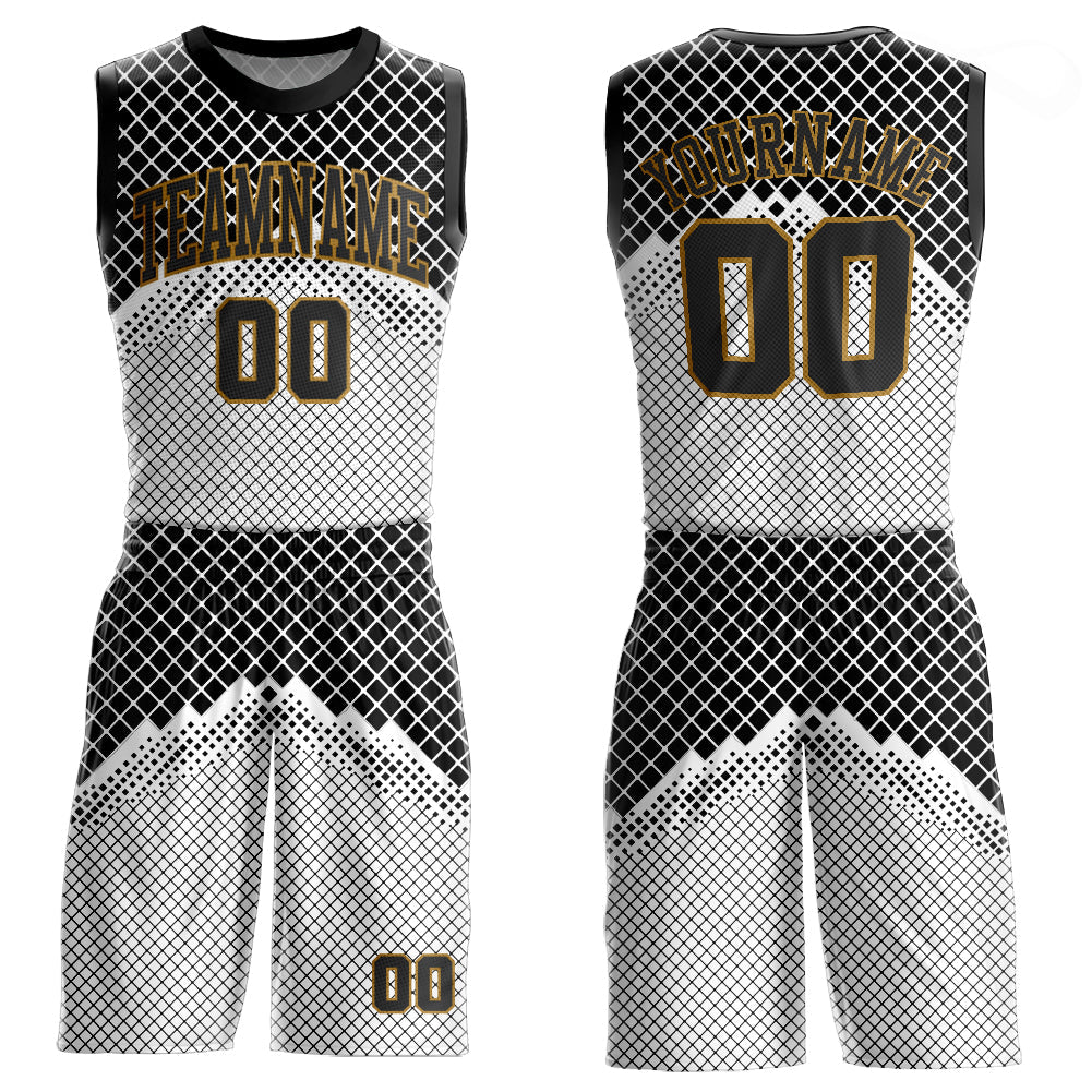 Custom Gray Black-Old Gold Round Neck Sublimation Basketball Uniform Jersey - Main View