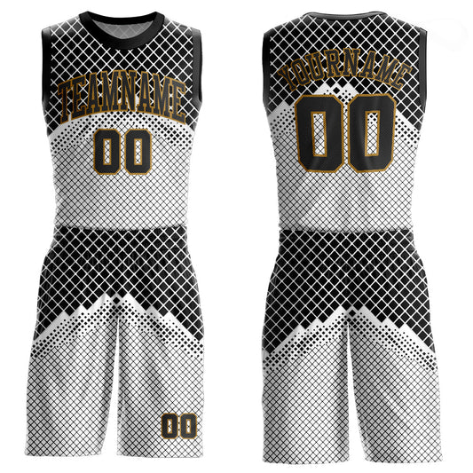 Custom Gray Black-Old Gold Round Neck Sublimation Basketball Uniform Jersey - Main View