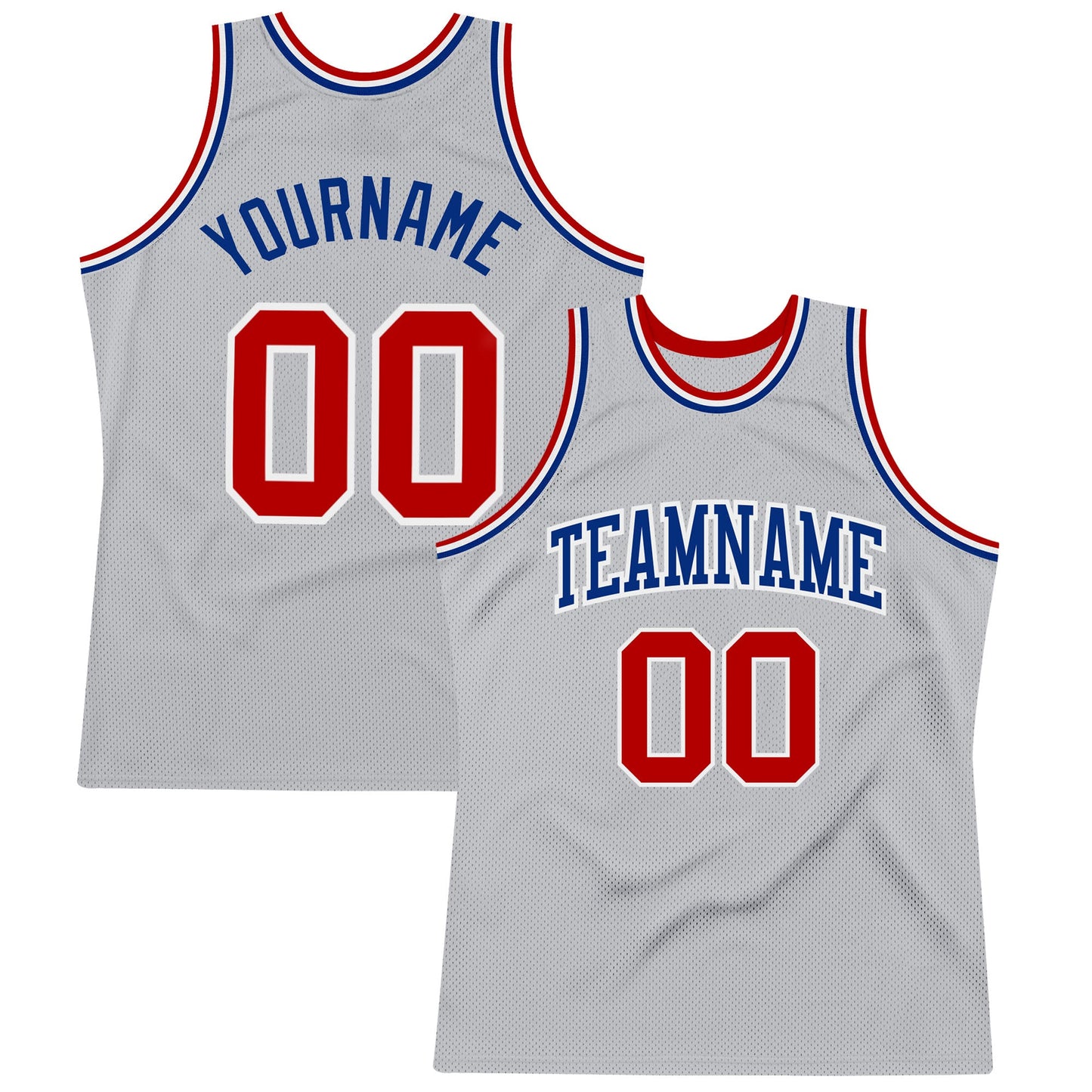 Custom Gray Red-Royal Authentic Throwback Basketball Jersey - Main View