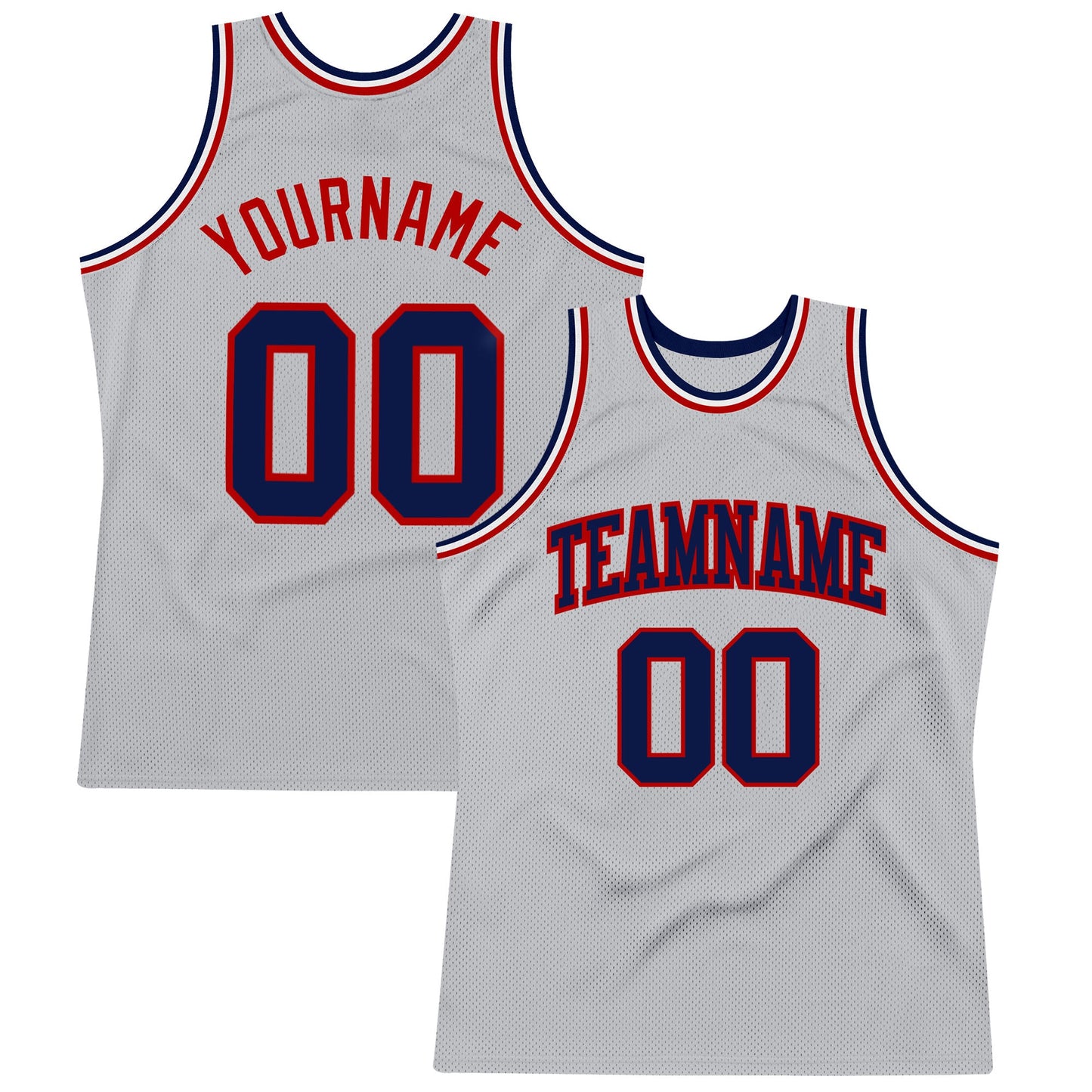 Custom Gray Navy-Red Authentic Throwback Basketball Jersey - Main View