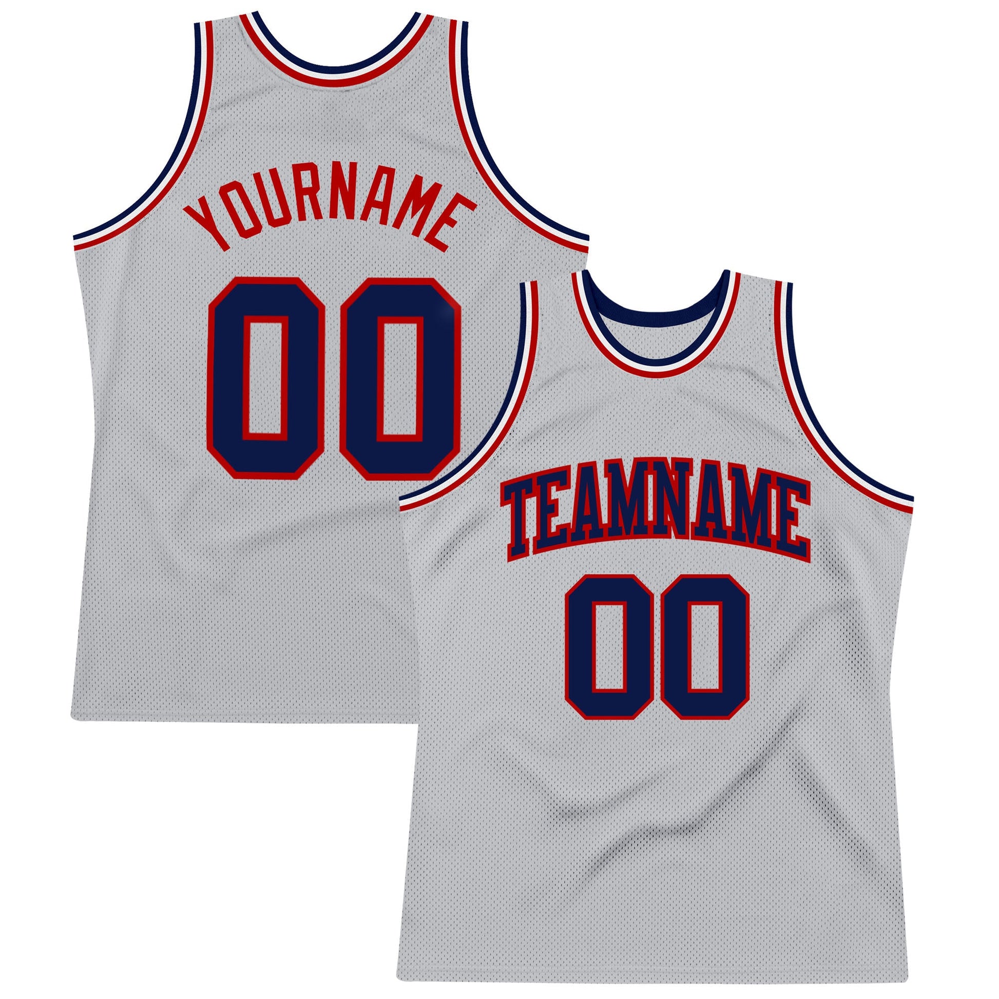 Custom Gray Navy-Red Authentic Throwback Basketball Jersey - Main View