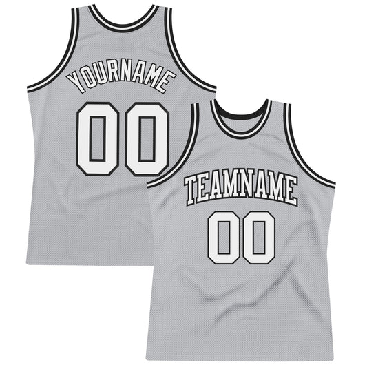 Custom Gray White-Black Authentic Throwback Basketball Jersey - Main View