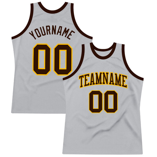 Custom Gray Brown-Gold Authentic Throwback Basketball Jersey - Main View