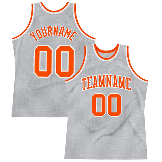 Custom Gray Orange-White Authentic Throwback Basketball Jersey - Main View