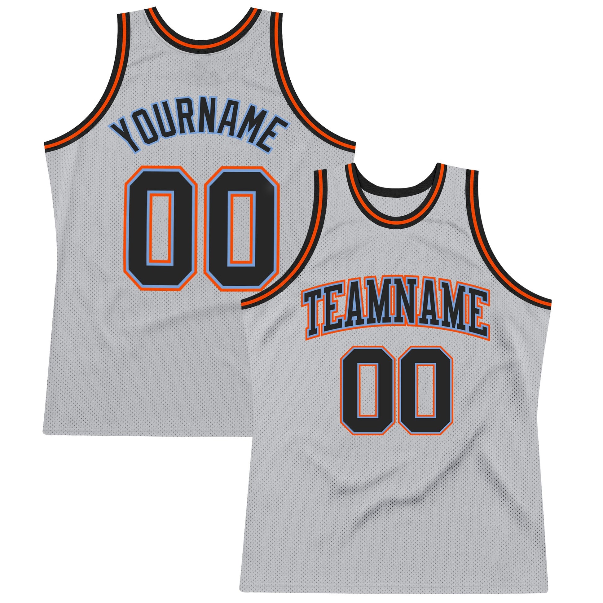 Custom Gray Black Powder Blue-Orange Authentic Throwback Basketball Jersey - Main View