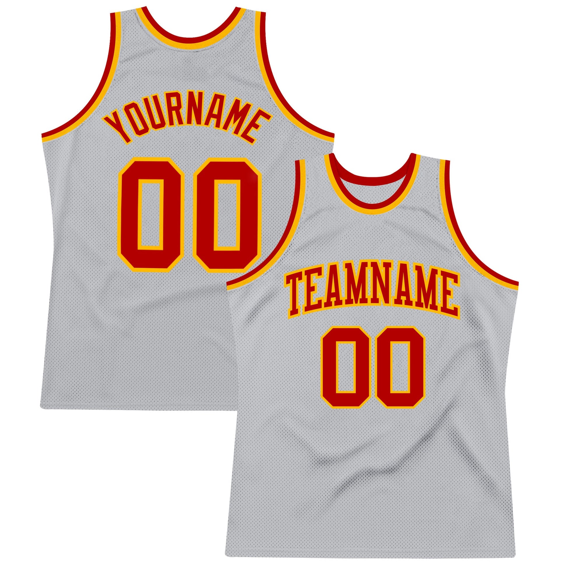 Custom Gray Red-Gold Authentic Throwback Basketball Jersey - Main View