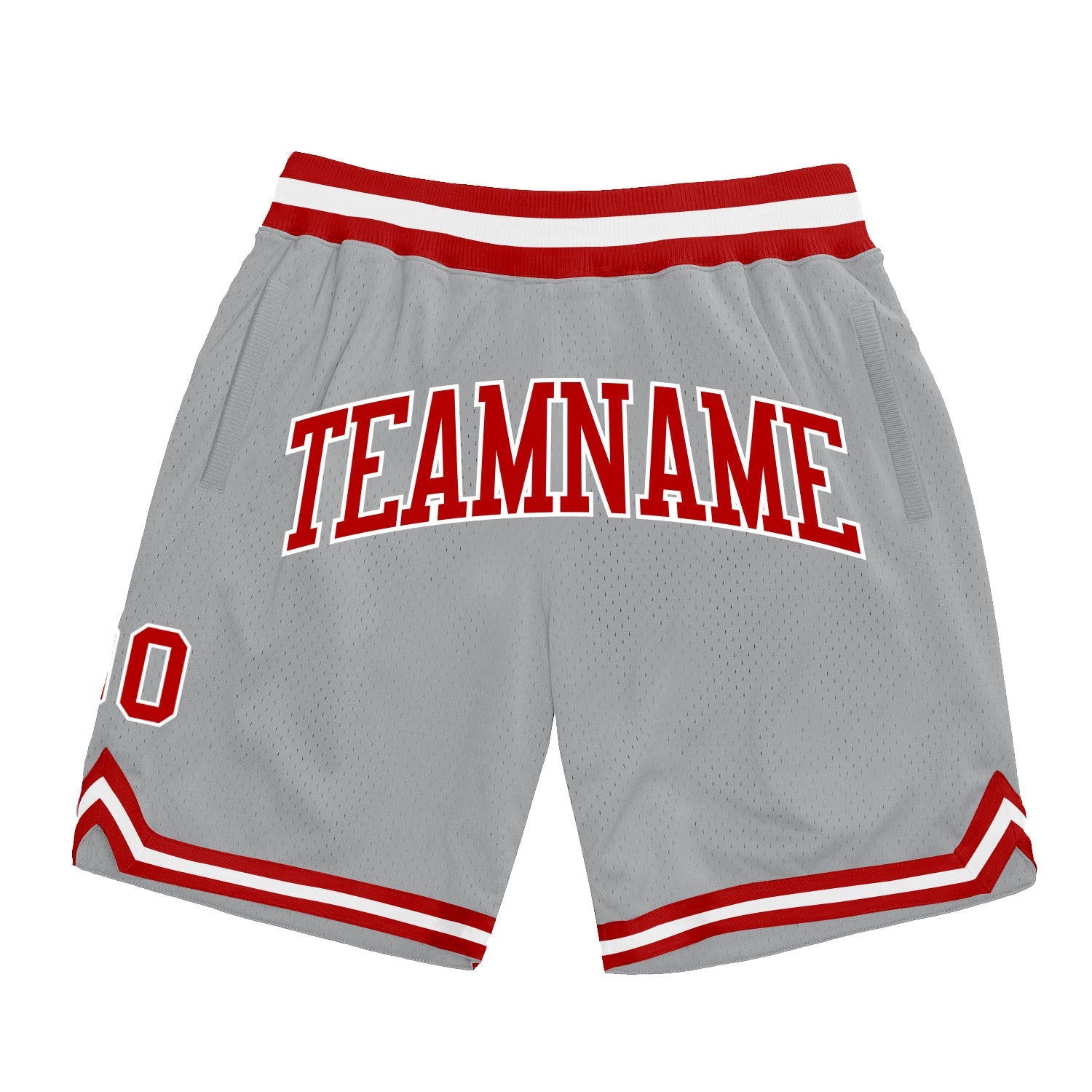 Custom Gray Red-White Authentic Throwback Basketball Shorts - Main View