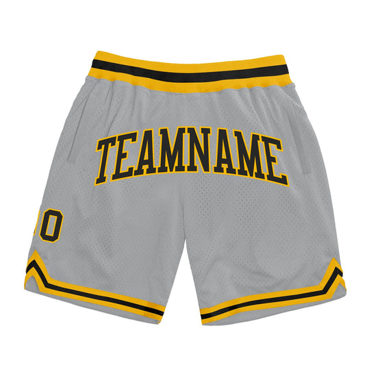 Custom Gray Black-Gold Authentic Throwback Basketball Shorts - Main View