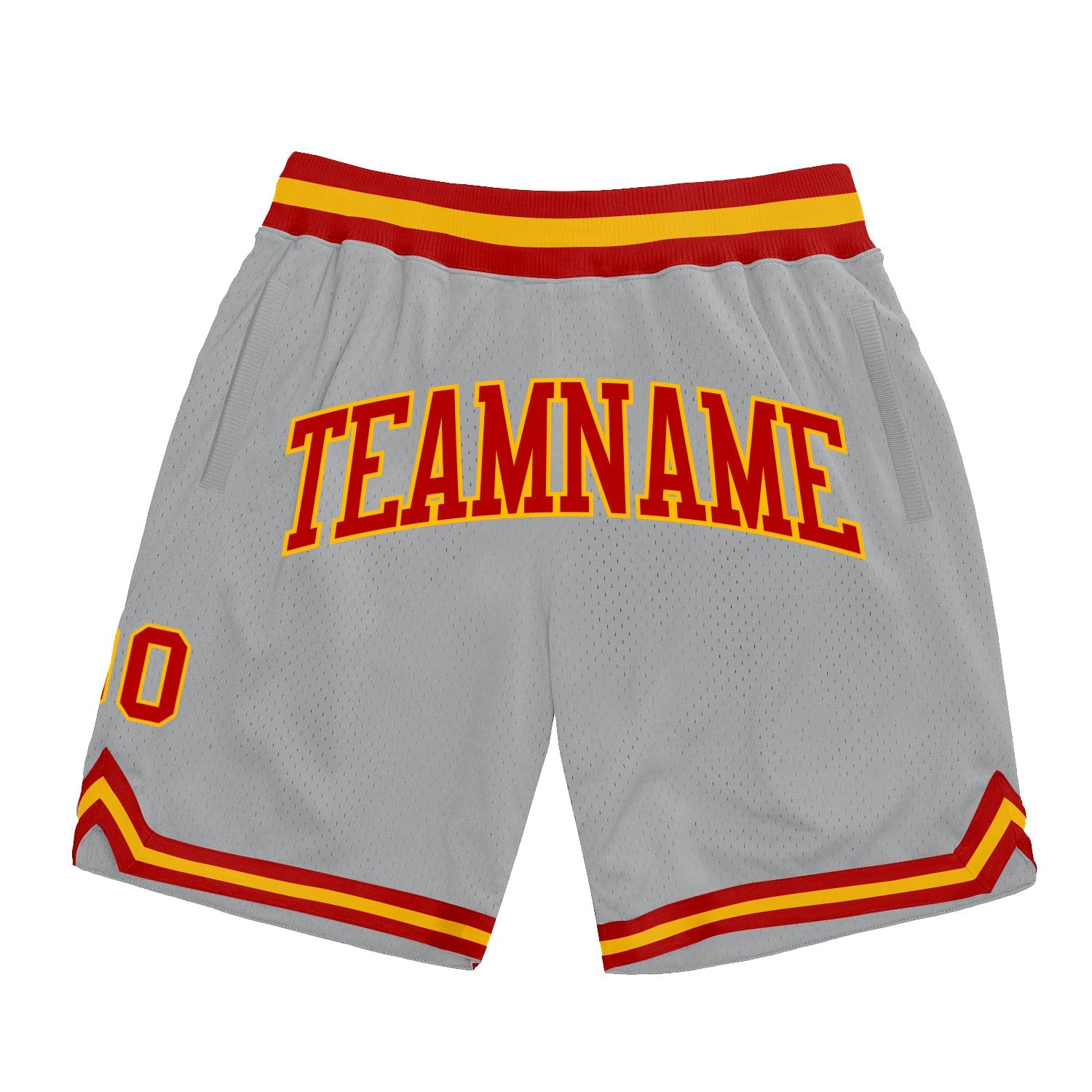 Custom Gray Red-Gold Authentic Throwback Basketball Shorts - Main View