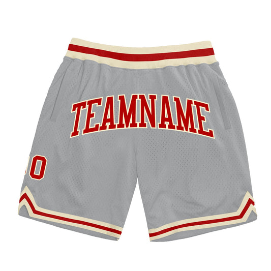 Custom Gray Red-Cream Authentic Throwback Basketball Shorts - Main View