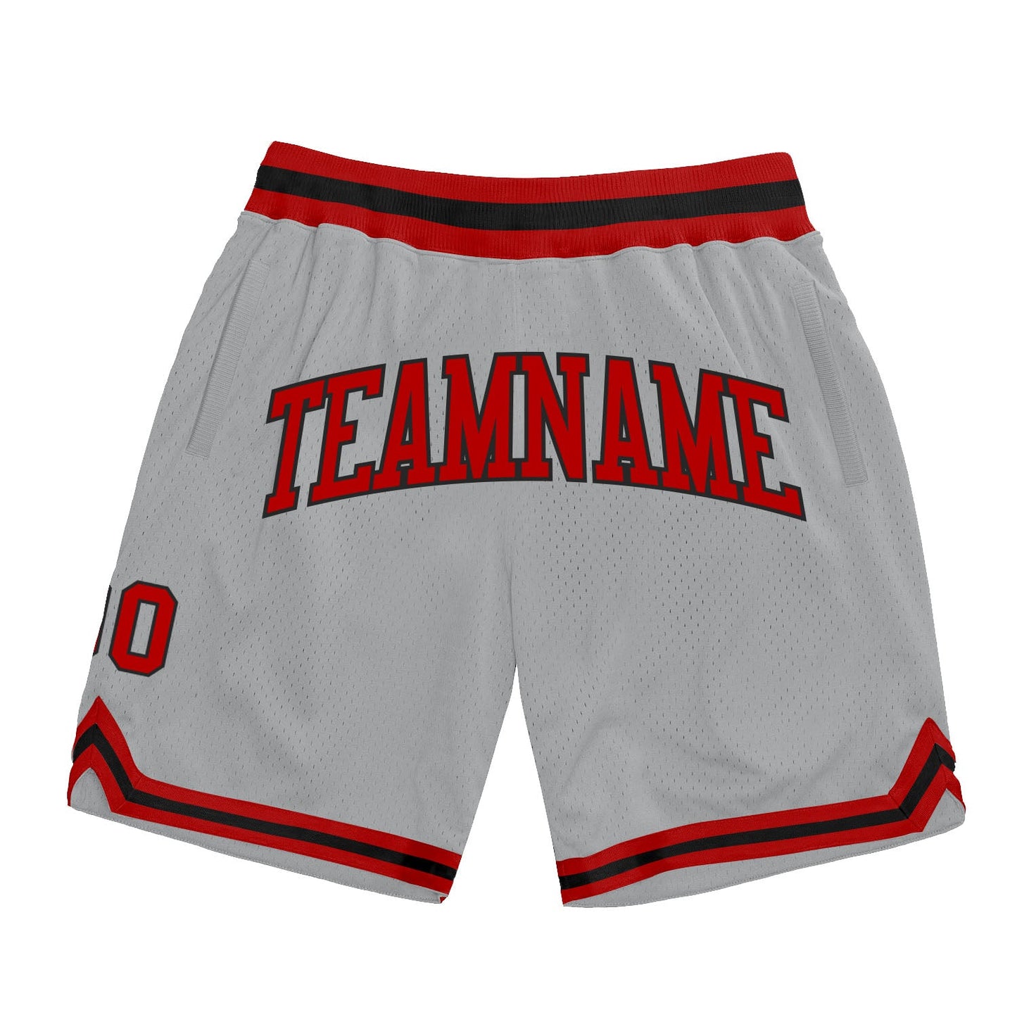 Custom Gray Red-Black Authentic Throwback Basketball Shorts - Main View
