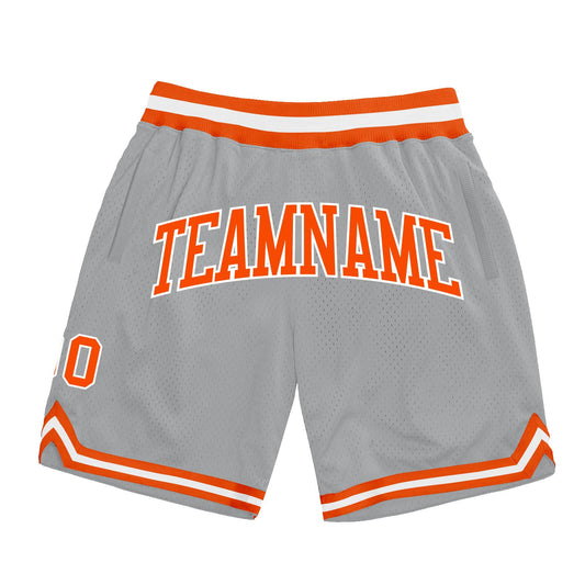 Custom Gray Orange-White Authentic Throwback Basketball Shorts - Main View